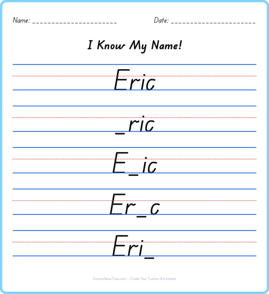 Free Eric custom name tracing - fill-in-the-blank free worksheet