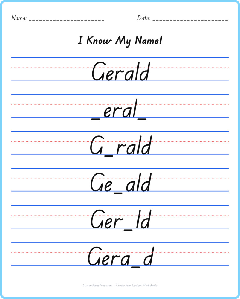 Free Gerald custom name tracing - fill-in-the-blank free worksheet