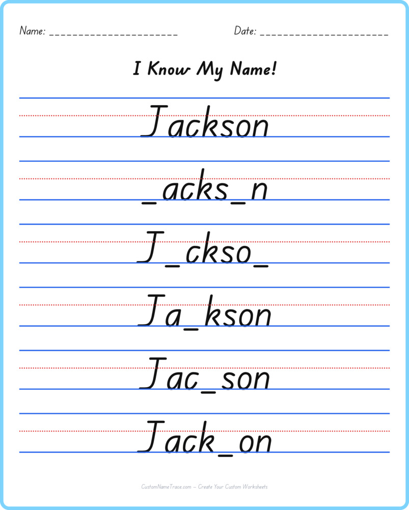 Free Jackson custom name tracing - fill-in-the-blank free worksheet