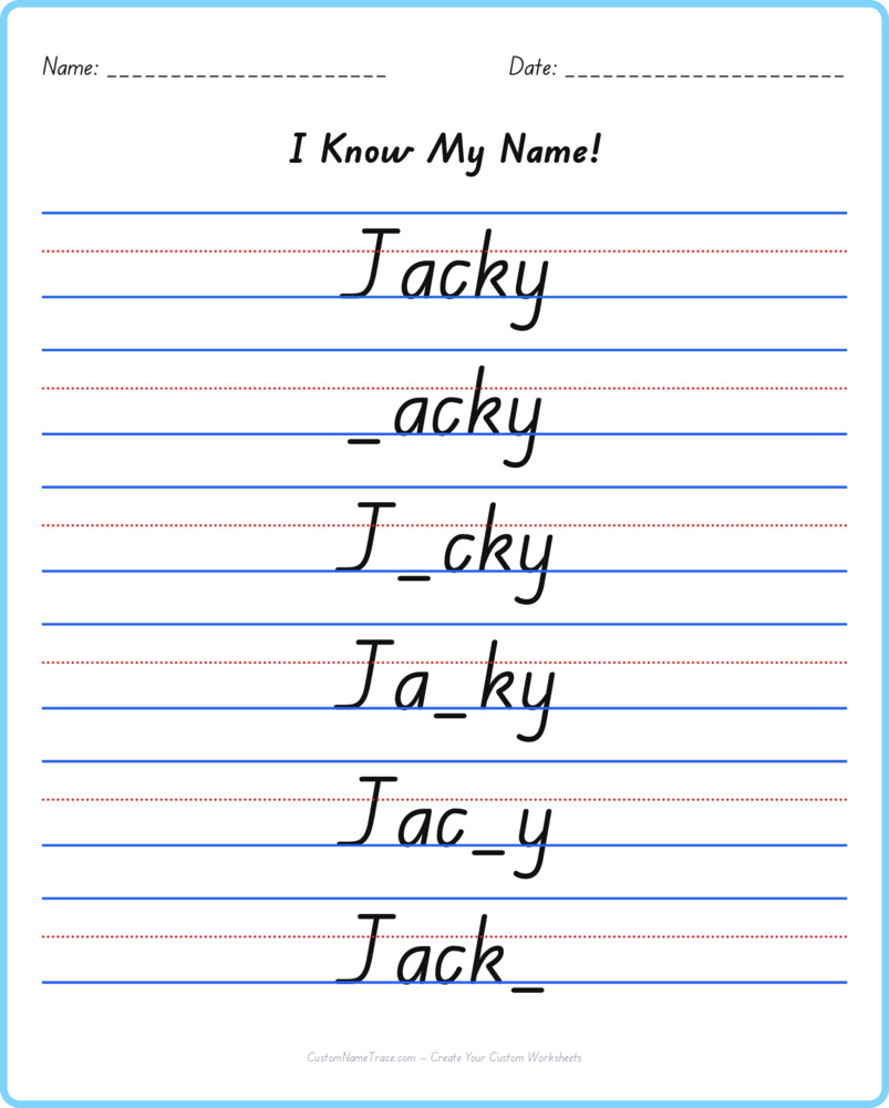 Free Jacky custom name tracing - fill-in-the-blank free worksheet