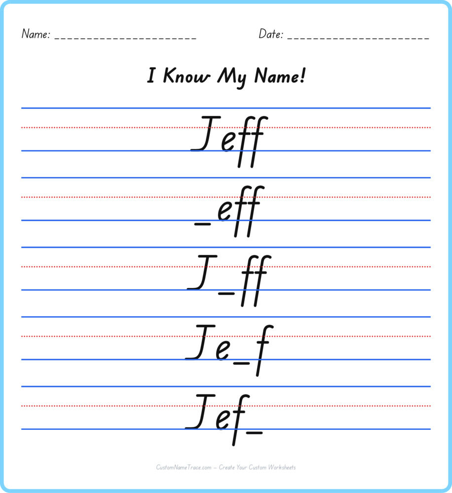 Free Jeff custom name tracing - fill-in-the-blank free worksheet