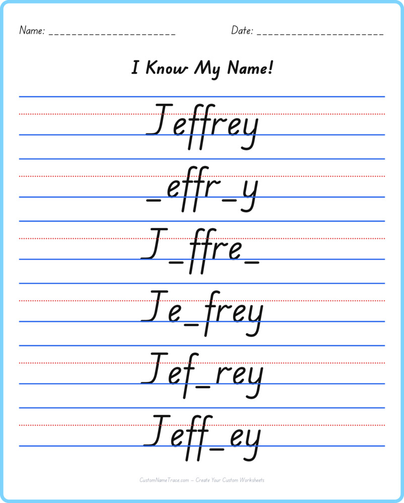 Free Jeffrey custom name tracing - fill-in-the-blank free worksheet