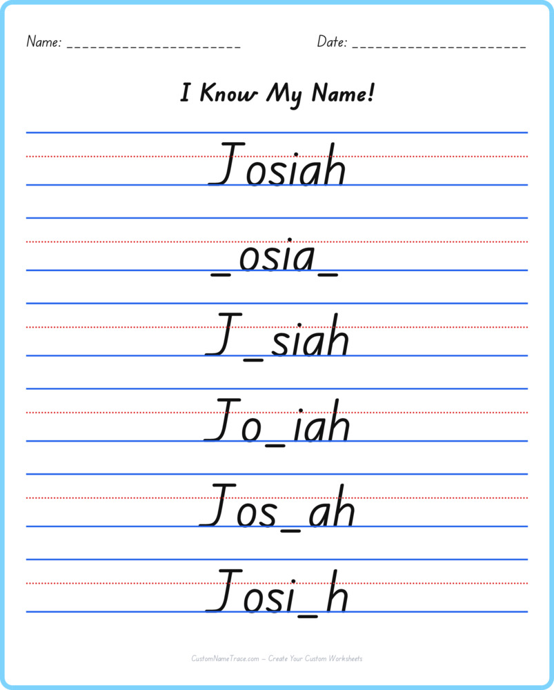 Free Josiah custom name tracing - fill-in-the-blank free worksheet