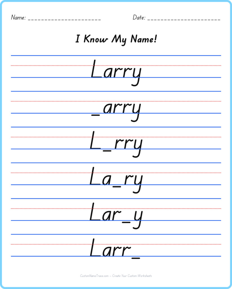 Free Larry custom name tracing - fill-in-the-blank free worksheet