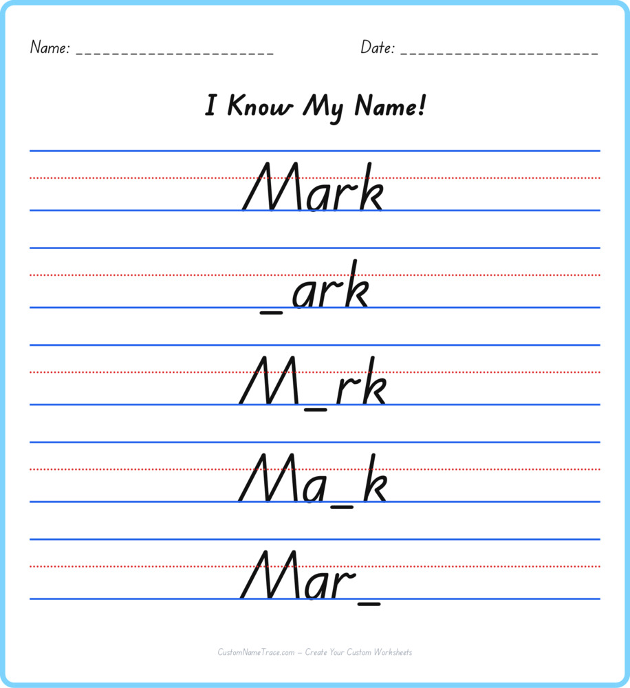 Free Mark custom name tracing - fill-in-the-blank free worksheet