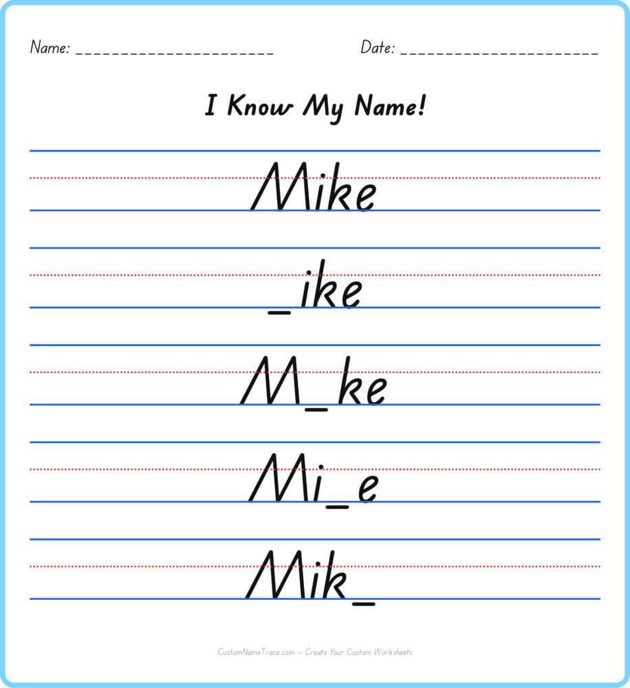 Free Mike custom name tracing - fill-in-the-blank free worksheet