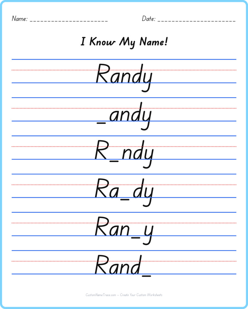 Free Randy custom name tracing - fill-in-the-blank free worksheet