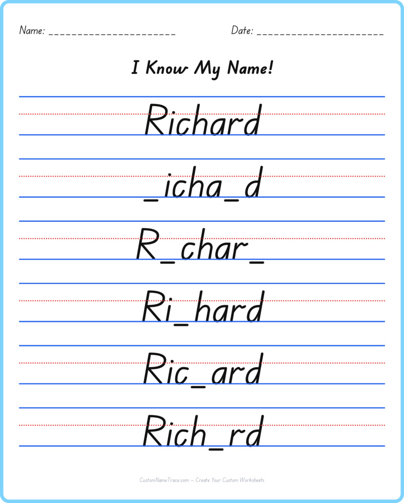 Free Richard custom name tracing - fill-in-the-blank free worksheet