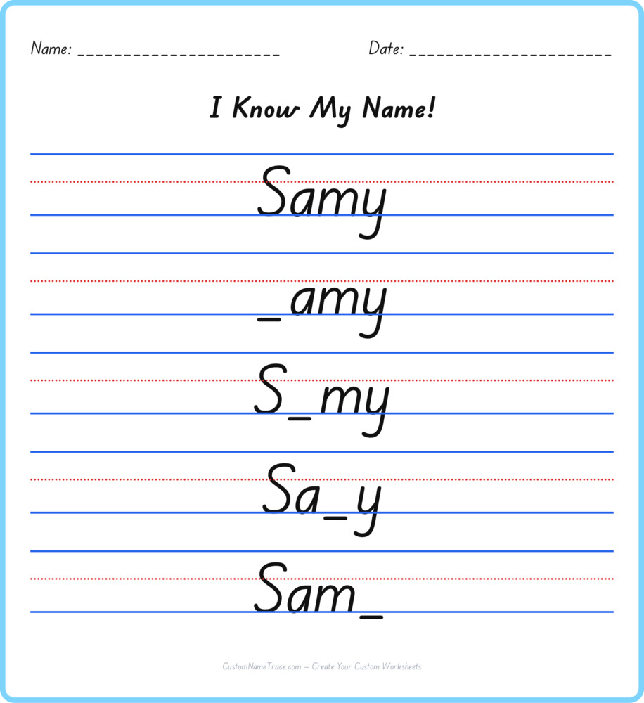 Free Samy custom name tracing - fill-in-the-blank free worksheet