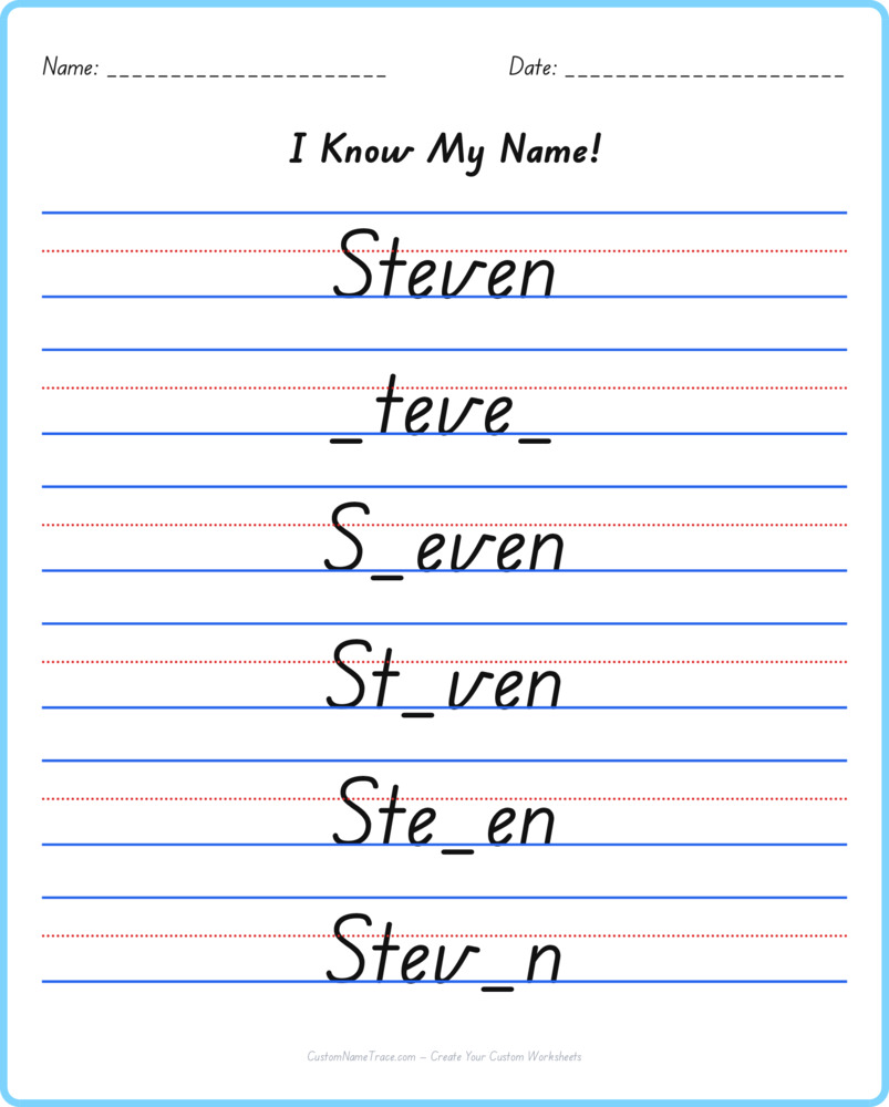 Free Steven custom name tracing - fill-in-the-blank free worksheet