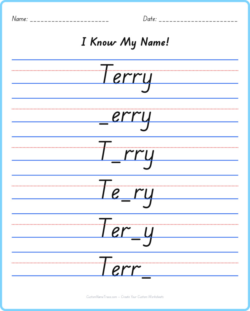 Free Terry custom name tracing - fill-in-the-blank free worksheet