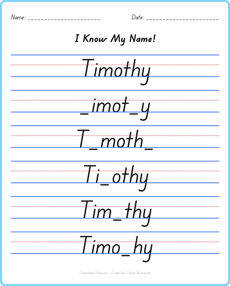 Free Timothy custom name tracing - fill-in-the-blank free worksheet