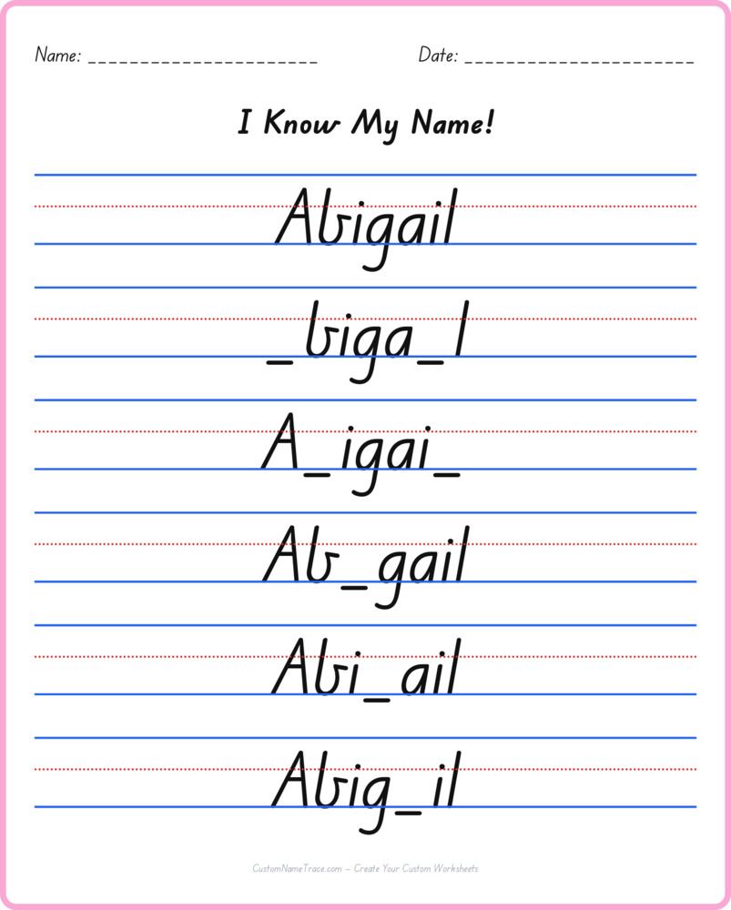 Free Abigail custom name tracing - fill-in-the-blank free worksheet