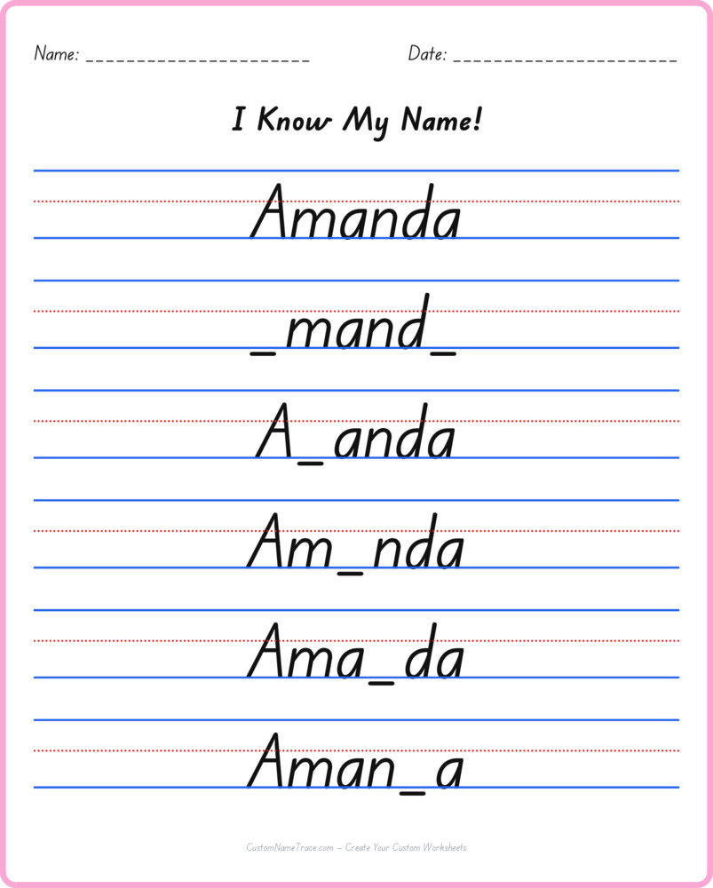 Free Amanda custom name tracing - fill-in-the-blank free worksheet