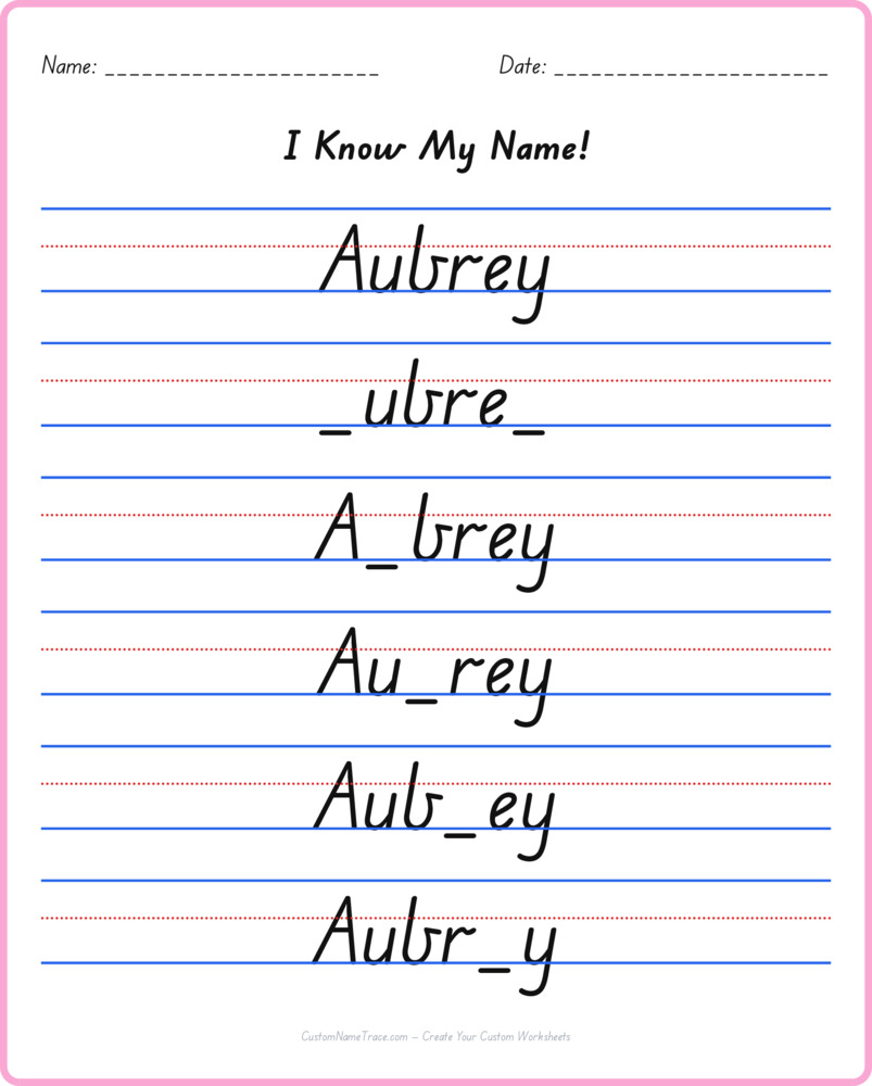 Free Aubrey custom name tracing - fill-in-the-blank free worksheet
