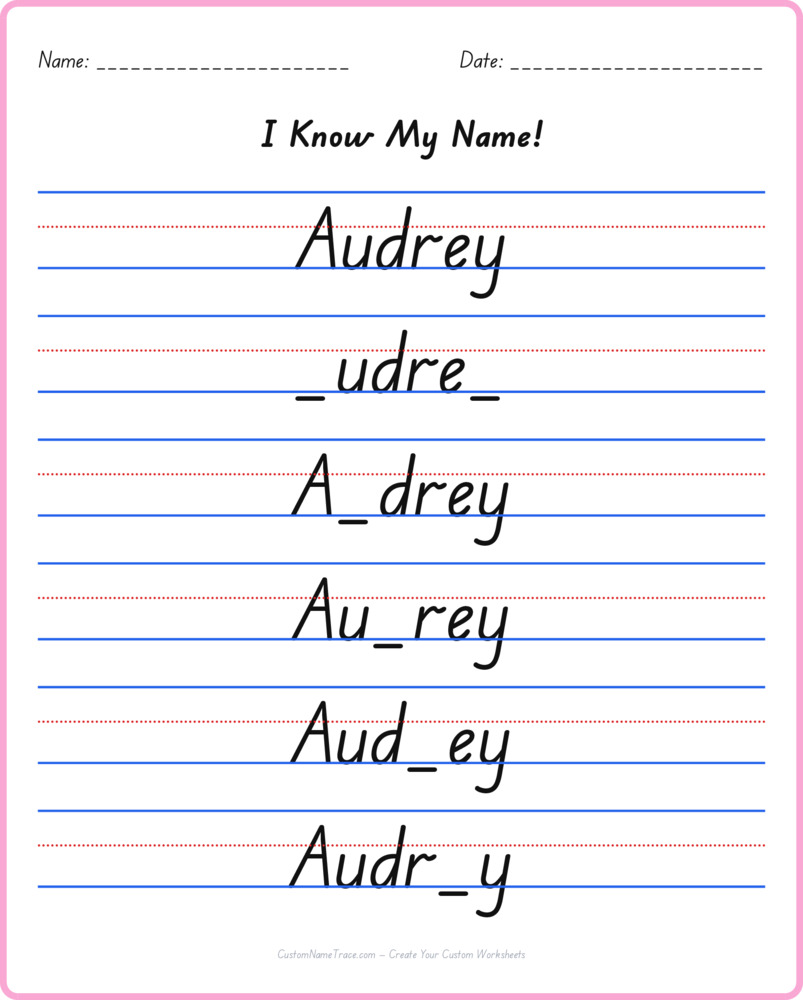 Free Audrey custom name tracing - fill-in-the-blank free worksheet