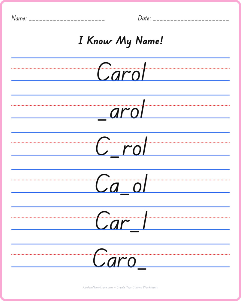 Free Carol custom name tracing - fill-in-the-blank free worksheet