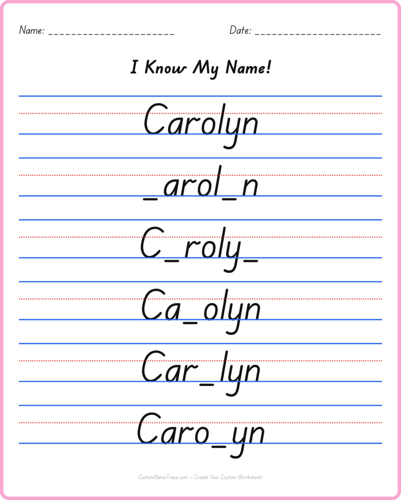 Free Carolyn custom name tracing - fill-in-the-blank free worksheet