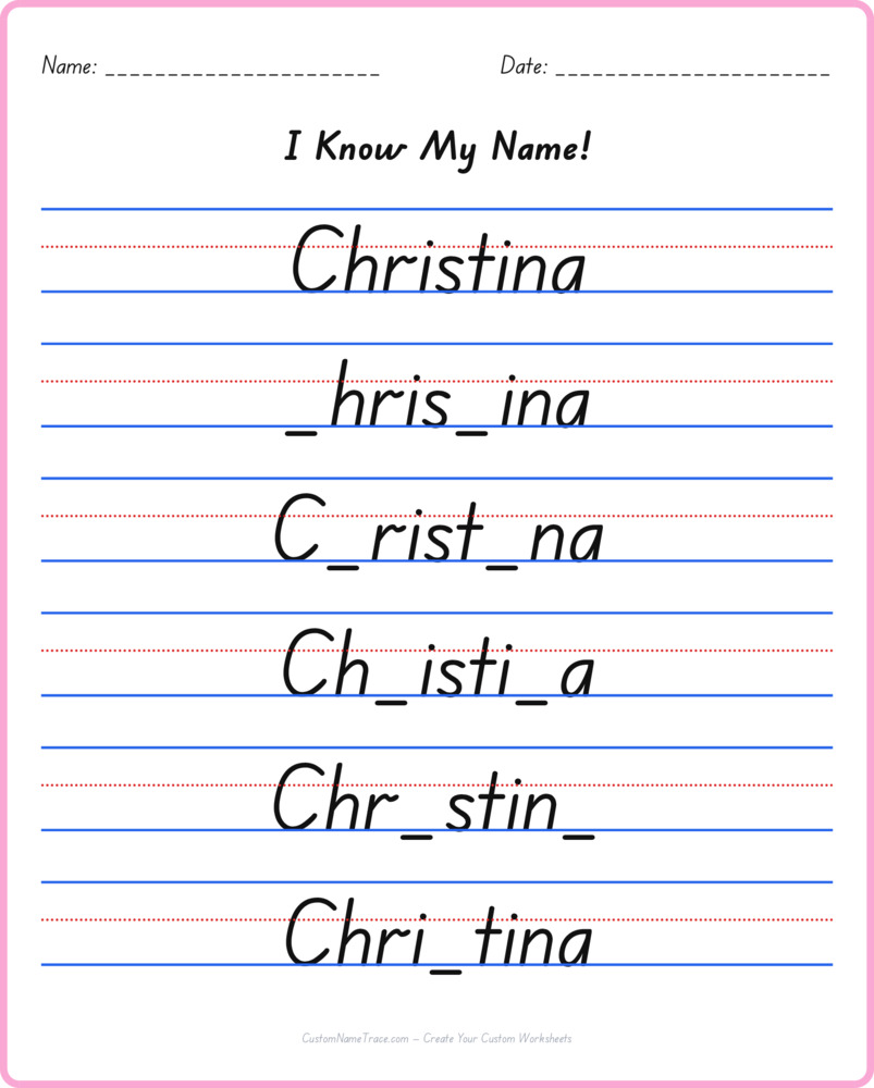 Free Christina custom name tracing - fill-in-the-blank free worksheet