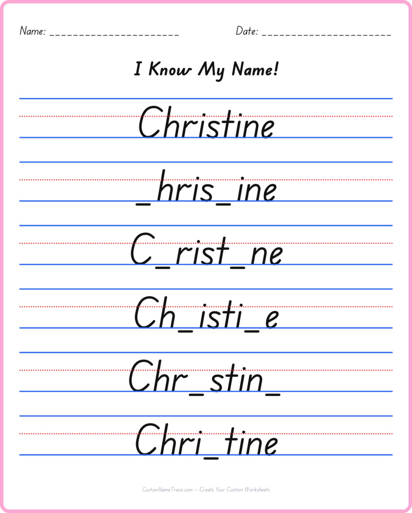 Free Christine custom name tracing - fill-in-the-blank free worksheet
