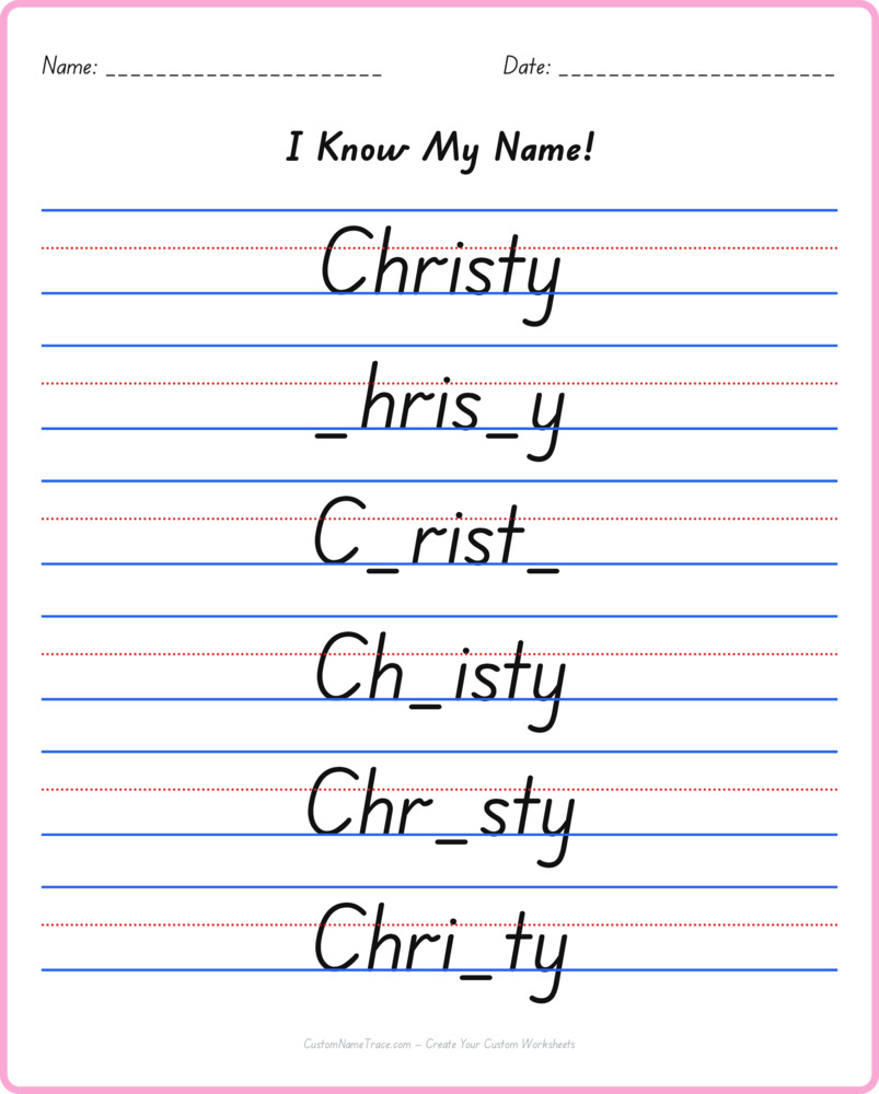 Free Christy custom name tracing - fill-in-the-blank free worksheet