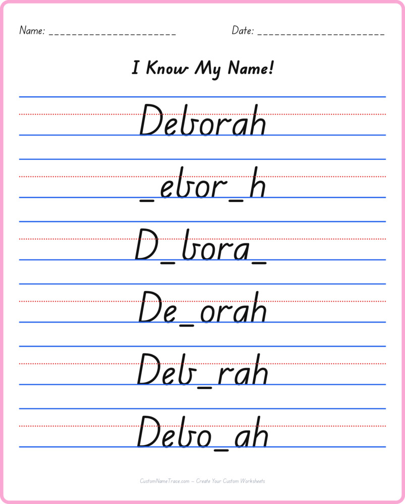 Free Deborah custom name tracing - fill-in-the-blank free worksheet
