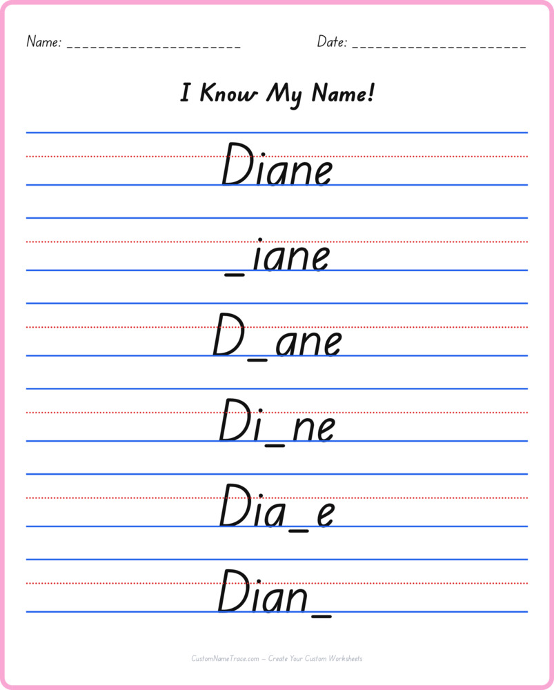 Free Diane custom name tracing - fill-in-the-blank free worksheet