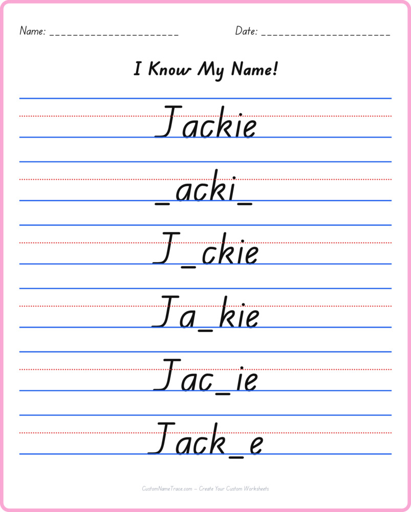 Free Jackie custom name tracing - fill-in-the-blank free worksheet