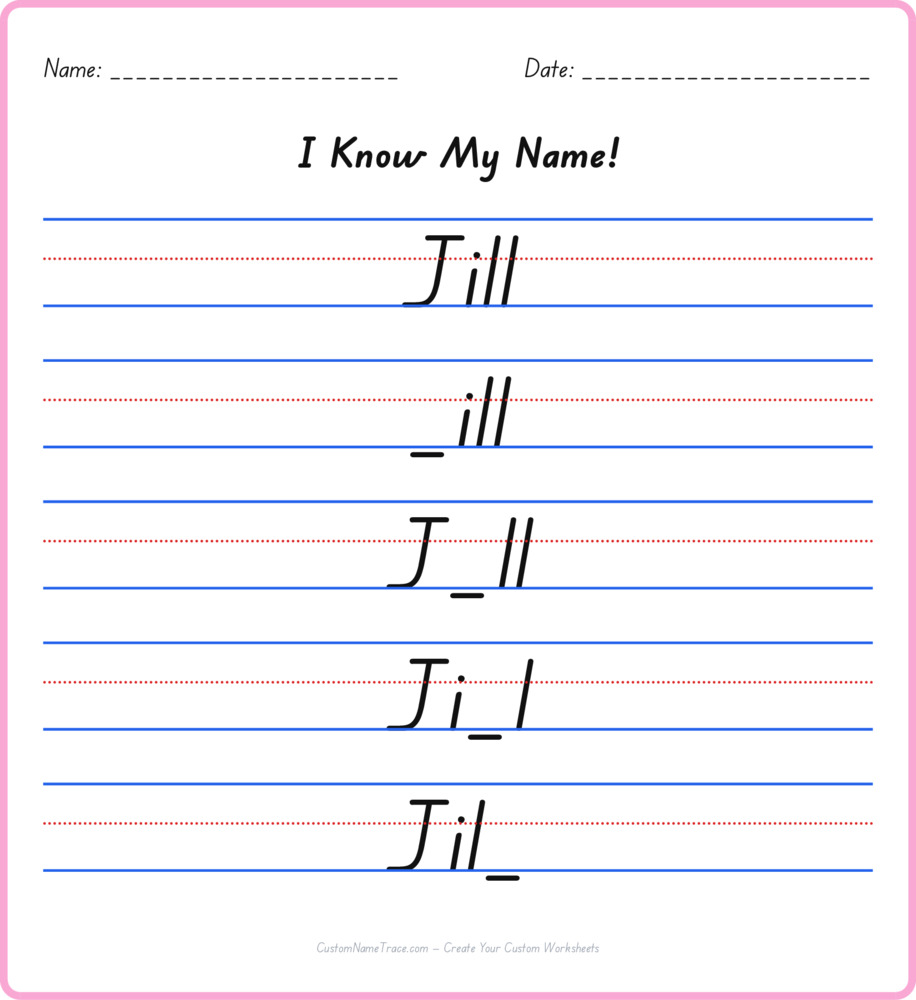 Free Jill custom name tracing - fill-in-the-blank free worksheet