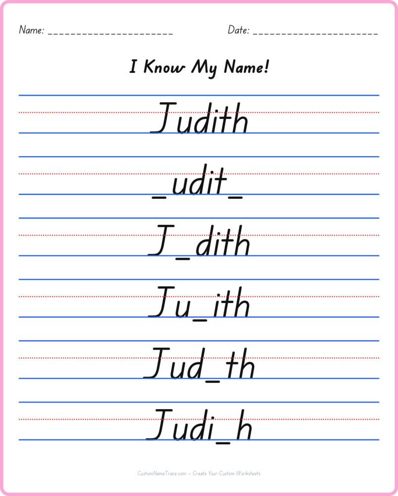 Free Judith custom name tracing - fill-in-the-blank free worksheet