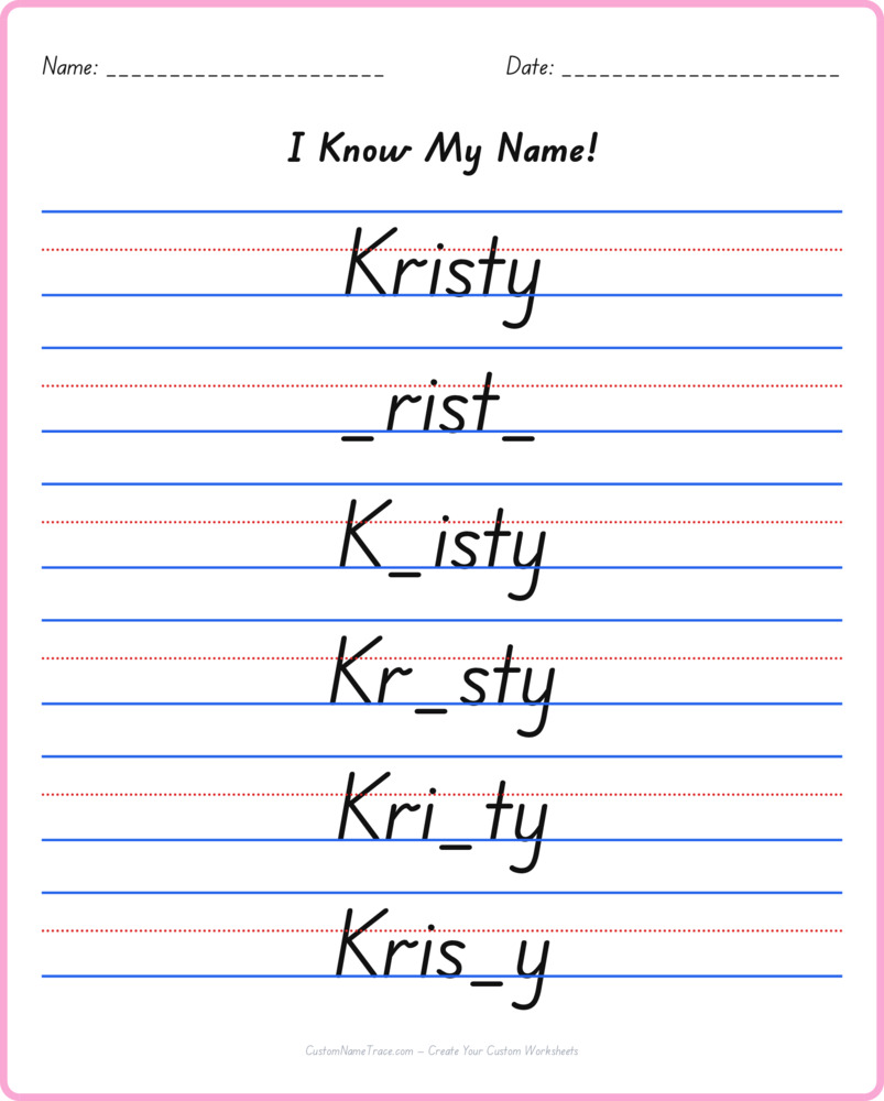 Free Kristy custom name tracing - fill-in-the-blank free worksheet
