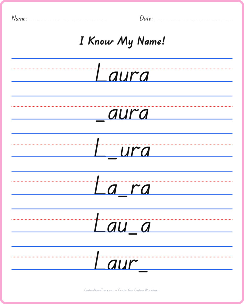 Free Laura custom name tracing - fill-in-the-blank free worksheet