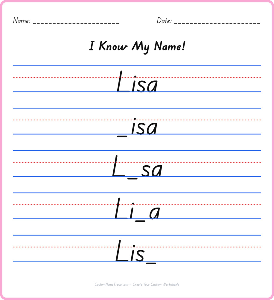 Free Lisa custom name tracing - fill-in-the-blank free worksheet