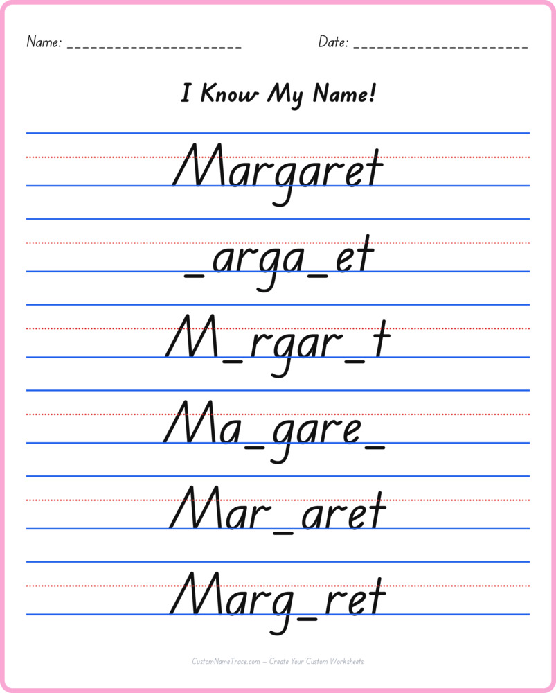Free Margaret custom name tracing - fill-in-the-blank free worksheet