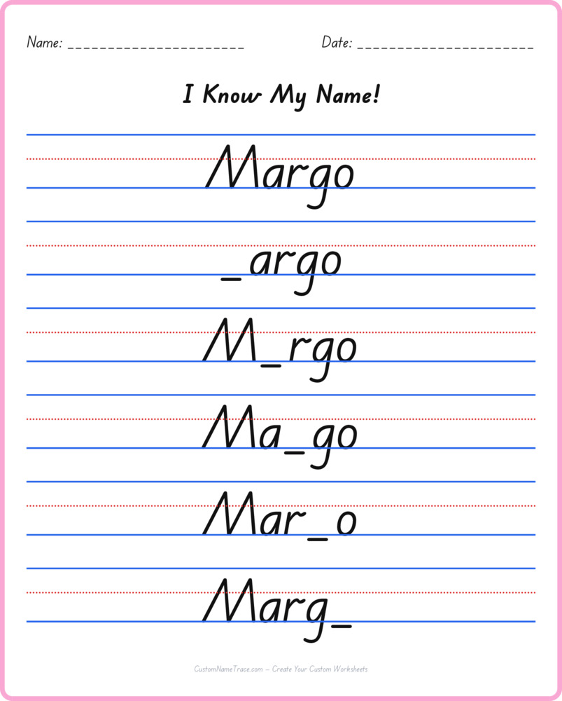 Free Margo custom name tracing - fill-in-the-blank free worksheet