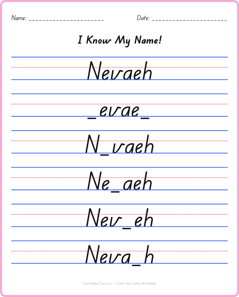 Free Nevaeh custom name tracing - fill-in-the-blank free worksheet