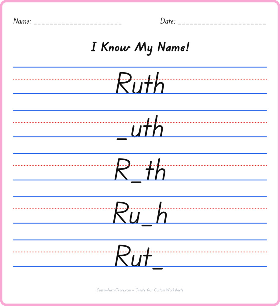 Free Ruth custom name tracing - fill-in-the-blank free worksheet