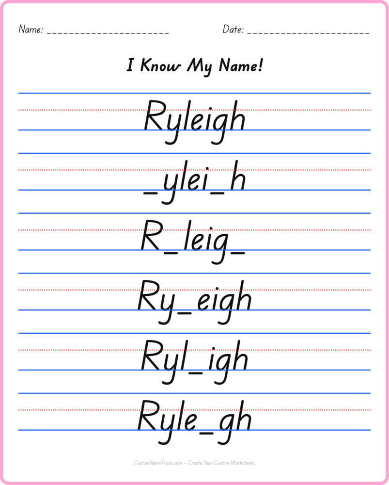Free Ryleigh custom name tracing - fill-in-the-blank free worksheet