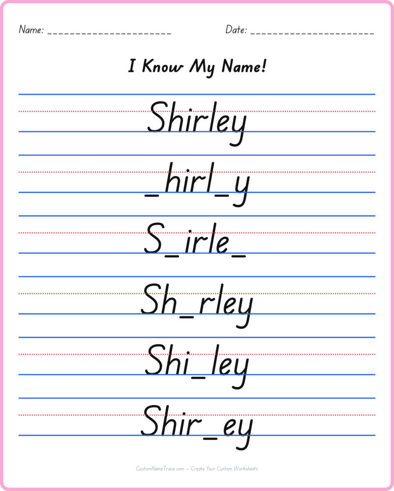 Free Shirley custom name tracing - fill-in-the-blank free worksheet
