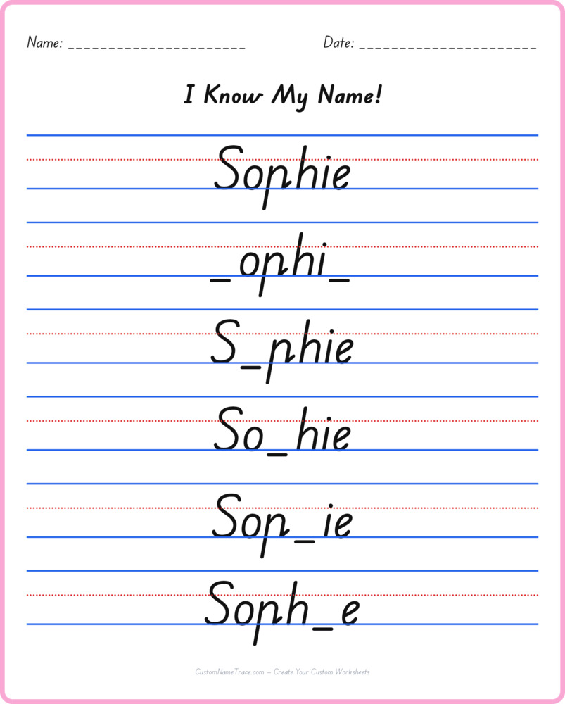 Free Sophie custom name tracing - fill-in-the-blank free worksheet