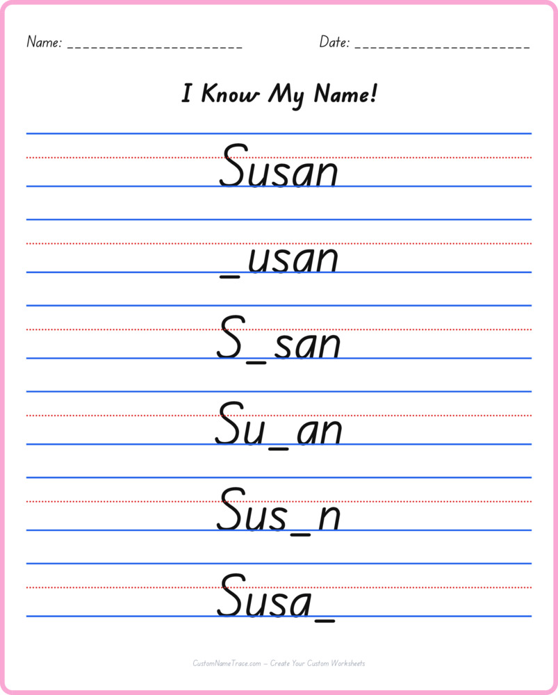 Free Susan custom name tracing - fill-in-the-blank free worksheet