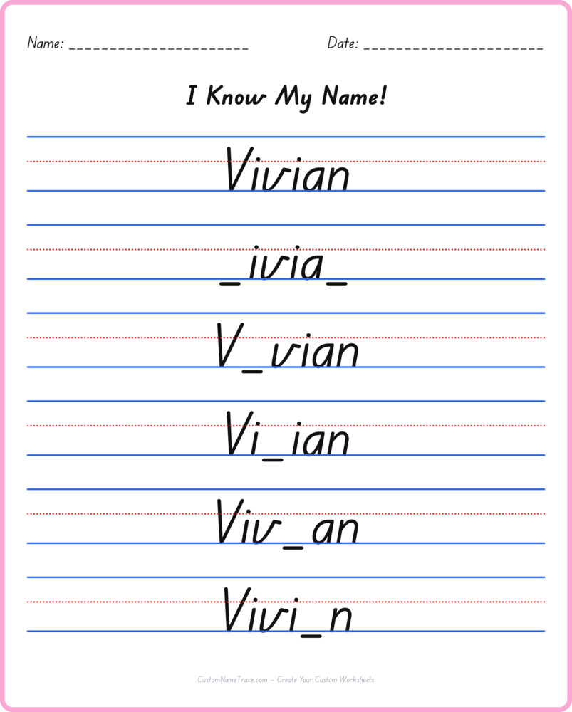 Free Vivian custom name tracing - fill-in-the-blank free worksheet