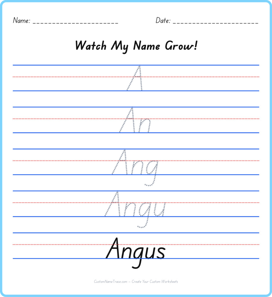 Free Angus custom name tracing - pyramid free worksheet