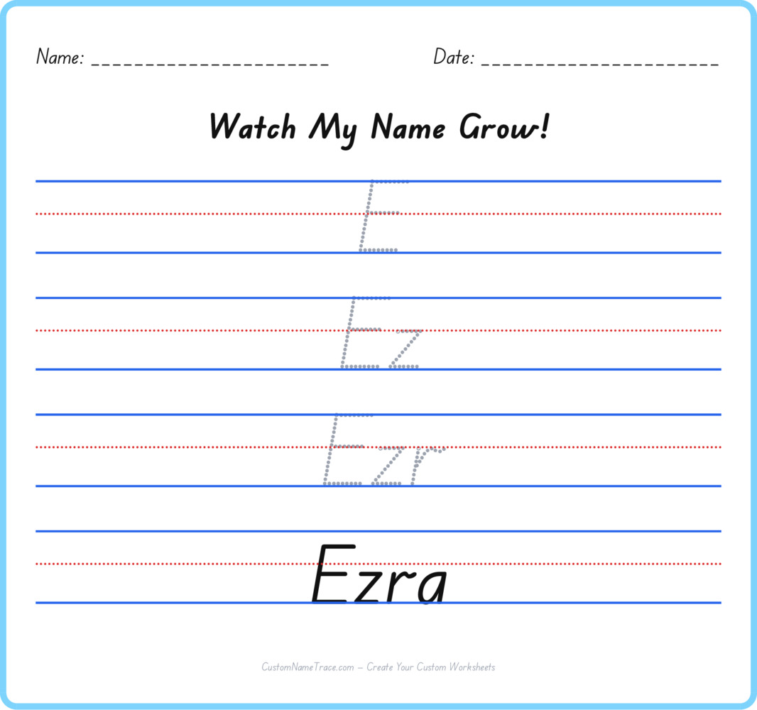 Free Ezra custom name tracing - pyramid free worksheet