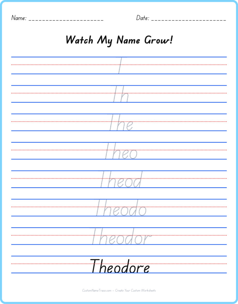 Free Theodore custom name tracing - pyramid free worksheet