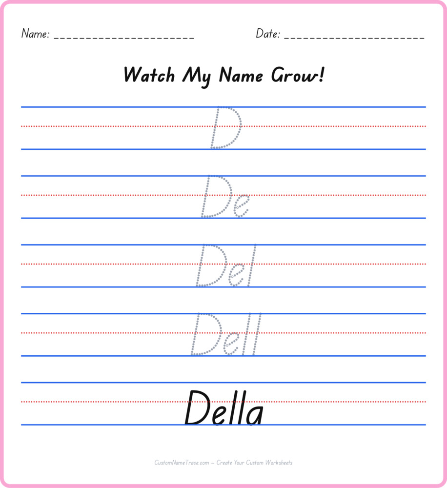 Free Della custom name tracing - pyramid free worksheet