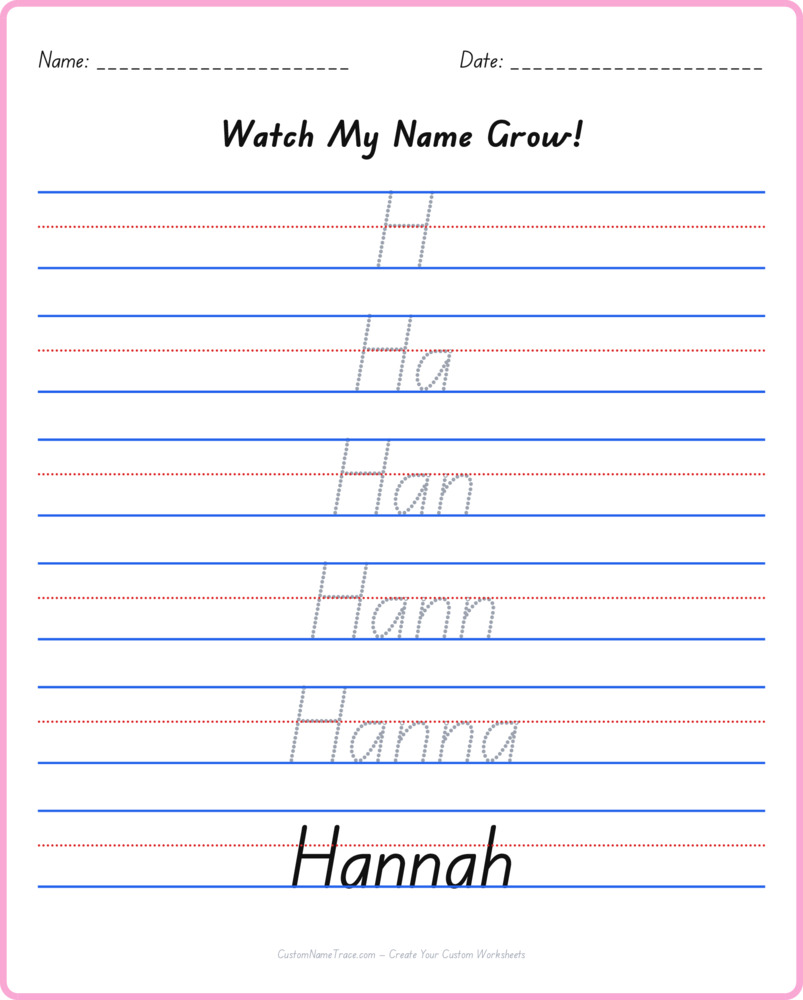 Free Hannah custom name tracing - pyramid free worksheet