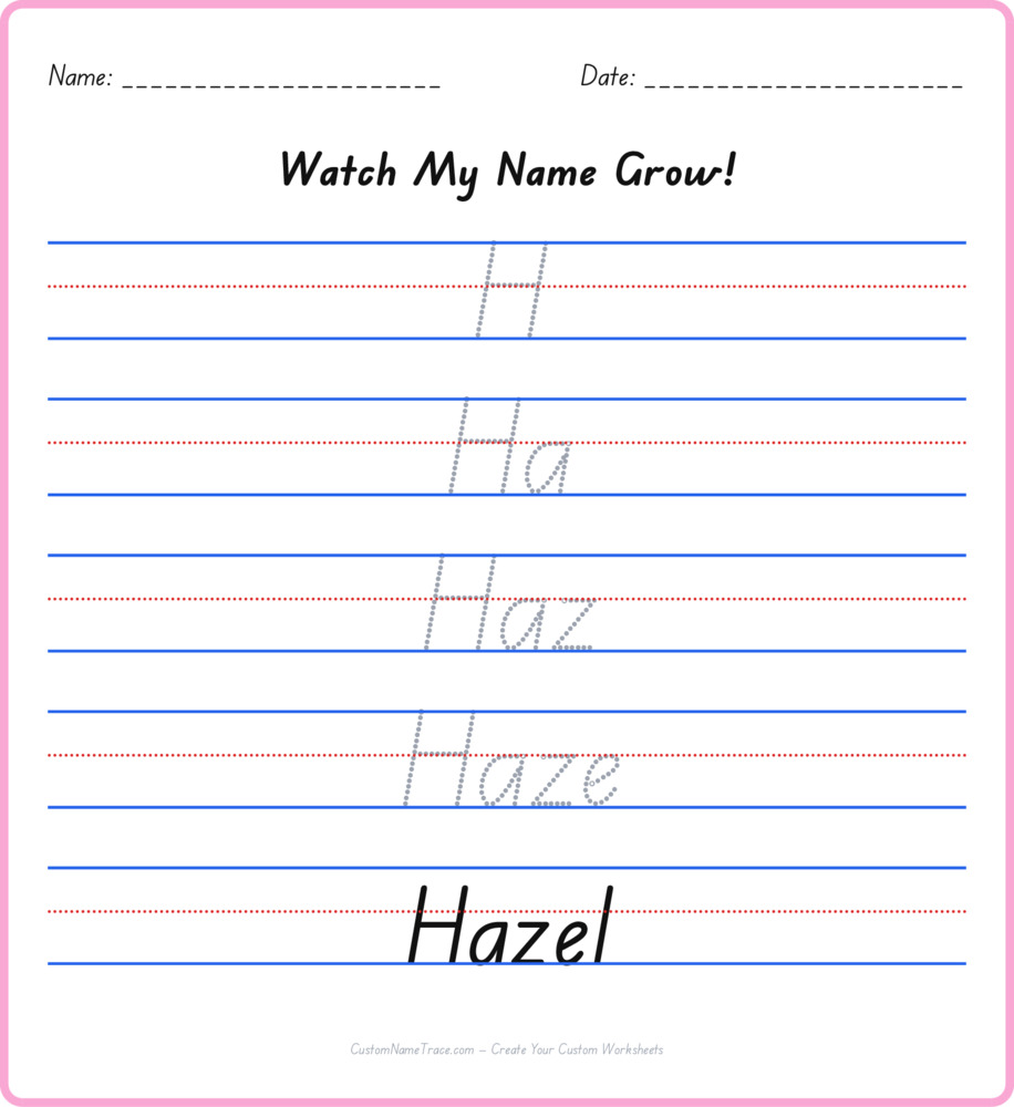 Free Hazel custom name tracing - pyramid free worksheet