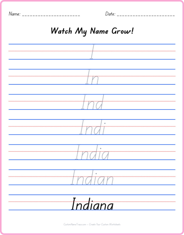 Free Indiana custom name tracing - pyramid free worksheet