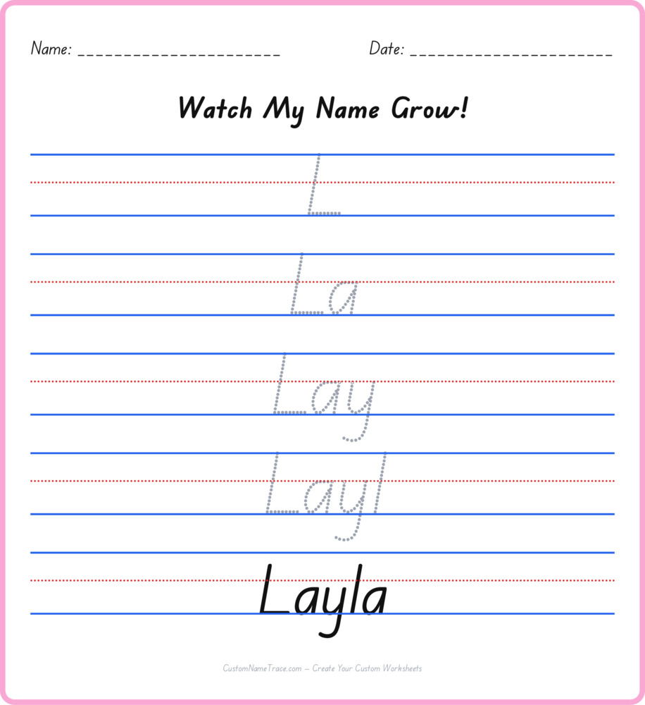 Free Layla custom name tracing - pyramid free worksheet